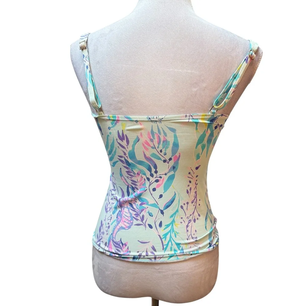 Lilly Pulitzer Seahorse Print Ruched Tankini Top Blue Pink‎ Green Size 4